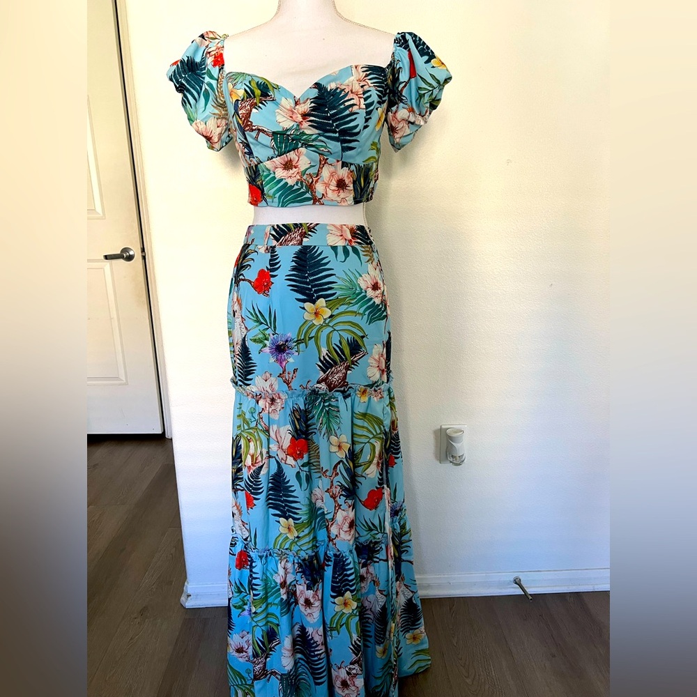 Floral Blue Maxi Skirt
